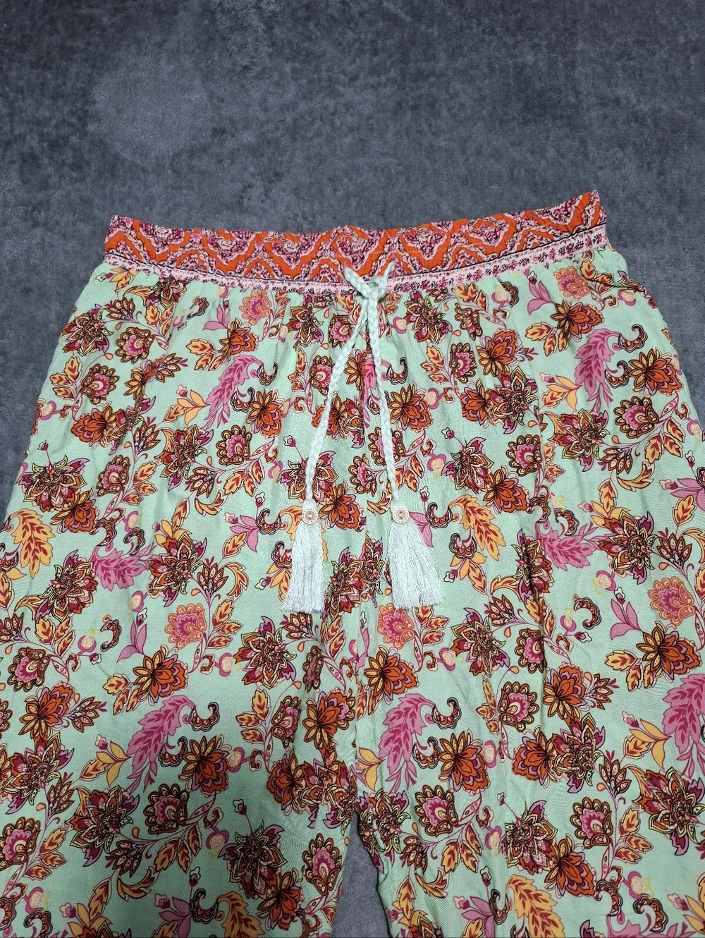 Paparazzi Lightweight Colorful Wide Leg Pants Sz L Drawstring Boho Indie Summer